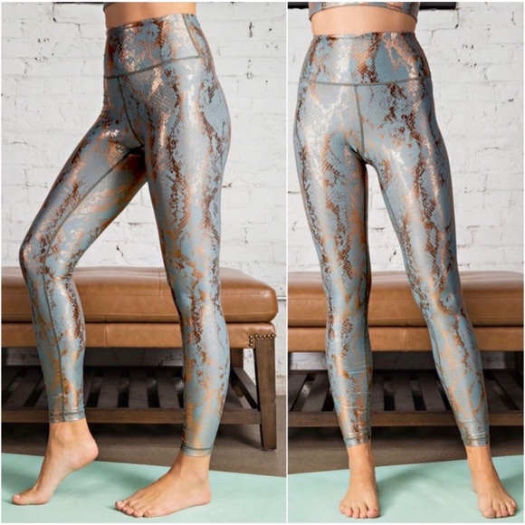 1 LEFT! NYE GOALS Sage And Metallic Copper Athletic Workout Yoga Pants - Picture 3 of 3